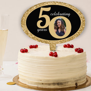 Black & Gold Glitter 50 Fifty Years 50th Birthday Cake Pick