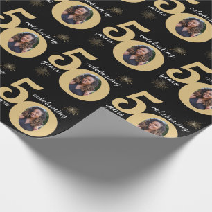 Black & Gold Glitter 50 Fifty Years 50th Birthday Wrapping Paper