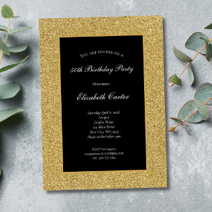 Black Gold Glitter 50th 60th Birthday Invitation