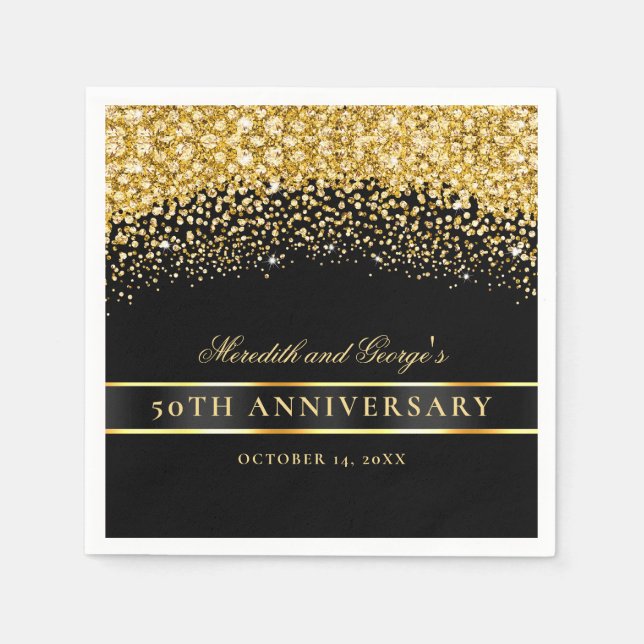 Black Gold Glitter 50th Anniversary Napkin (Front)