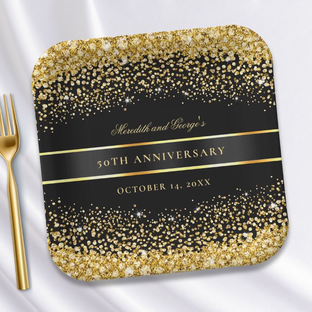 Black Gold Glitter 50th Anniversary Paper Plate (Creator Uploaded)