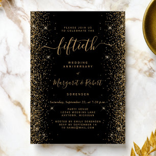 Black Gold Glitter 50th Anniversary Party Invitation