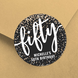Black Gold Glitter 50th Birthday Classic Round Sticker