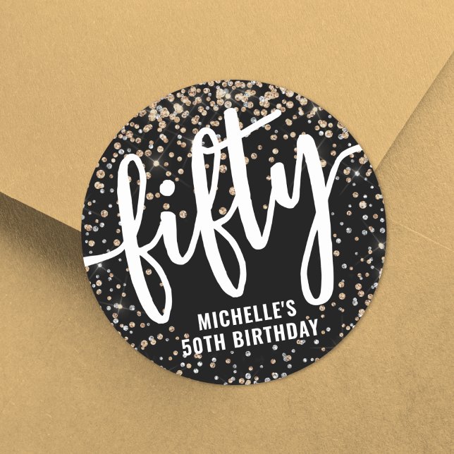 Black Gold Glitter 50th Birthday Classic Round Sticker (Black Gold Glitter 50th Birthday Classic Round Sticker )