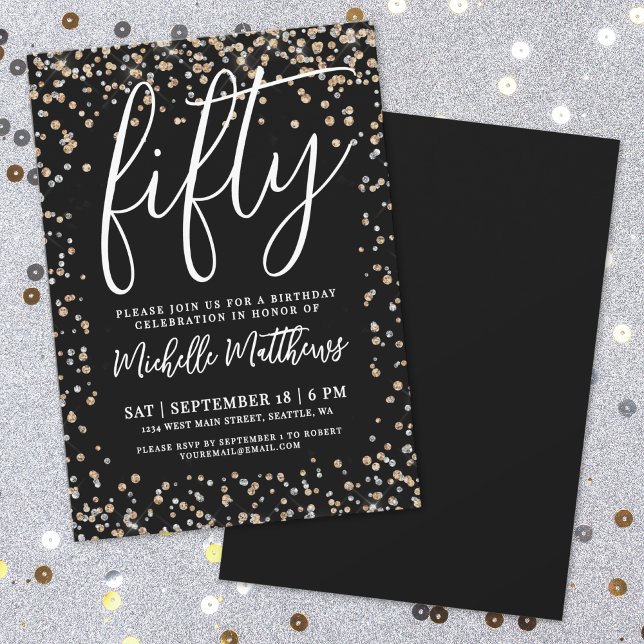 Black Gold Glitter 50th Birthday Invitation (Black Gold Glitter 50th Birthday Invitation)