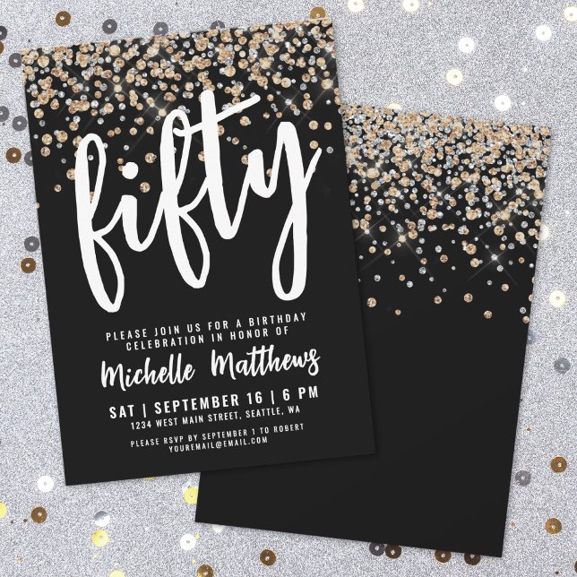 Black Gold Glitter 50th Birthday Invitation (Black Gold Glitter 50th Birthday Invitation )