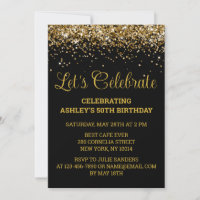 Black & Gold Glitter 50th Birthday Let's Celebrate