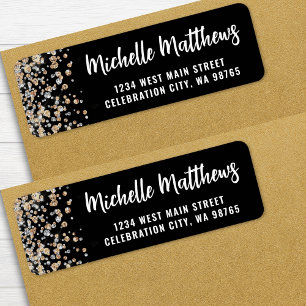 Black Gold Glitter 50th Birthday Return Address