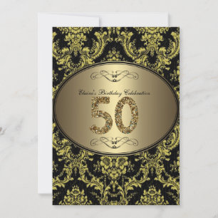 Black Gold Glitter 50th Woman Birthday Invitation