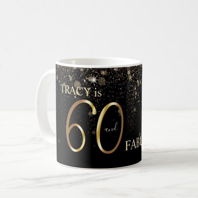Black Gold Glitter 60th Birthday Coffee Mug (Front Left)