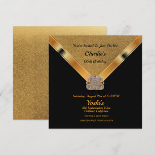Black, Gold Glitter 60th Birthday Party Invitation