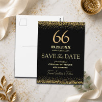 Black Gold Glitter 66th Birthday Save the Date