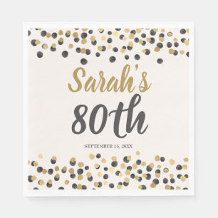Black Gold Glitter 80th Birthday  Napkin