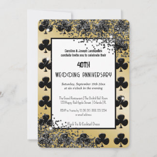Black Gold Glitter Ace of Clubs Luxury Poker Night Invitation