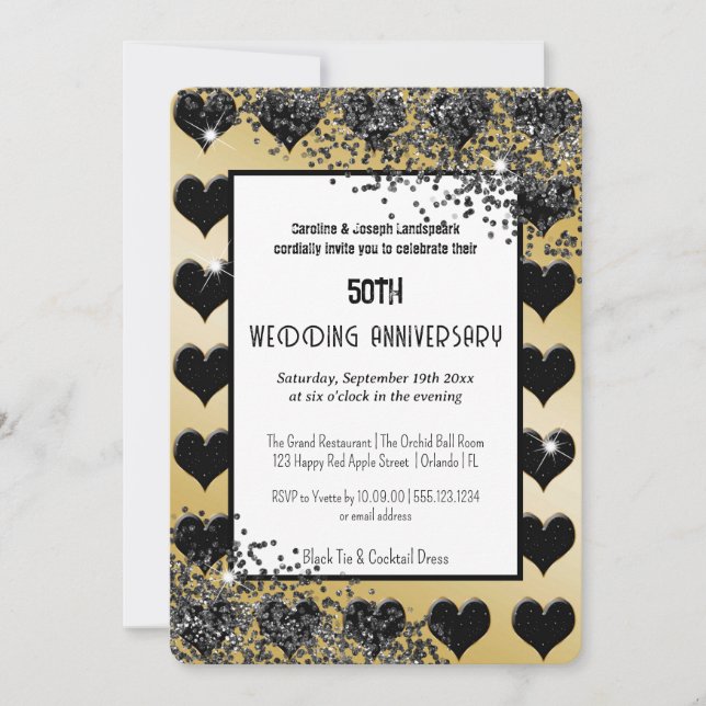 Black Gold Glitter Ace of Hearts Invitation (Front)