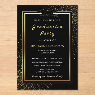 Black Gold Glitter Acrylic Graduation Invitation
