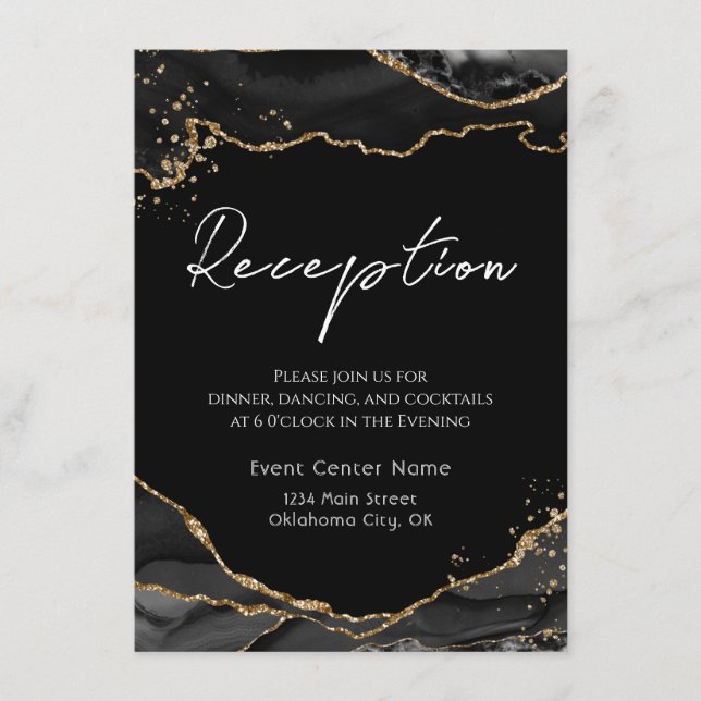 Black Gold Glitter Agate Stone Wedding Enclosure C Card (Front)