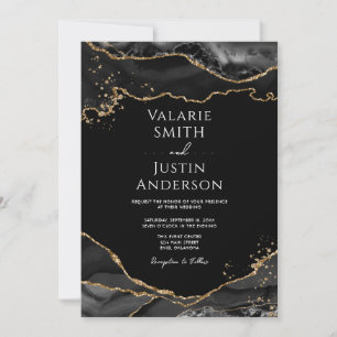 Black Gold Glitter Agate Wedding Invitation