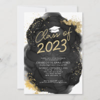 Black Gold Glitter Alcohol Ink Graduation Party