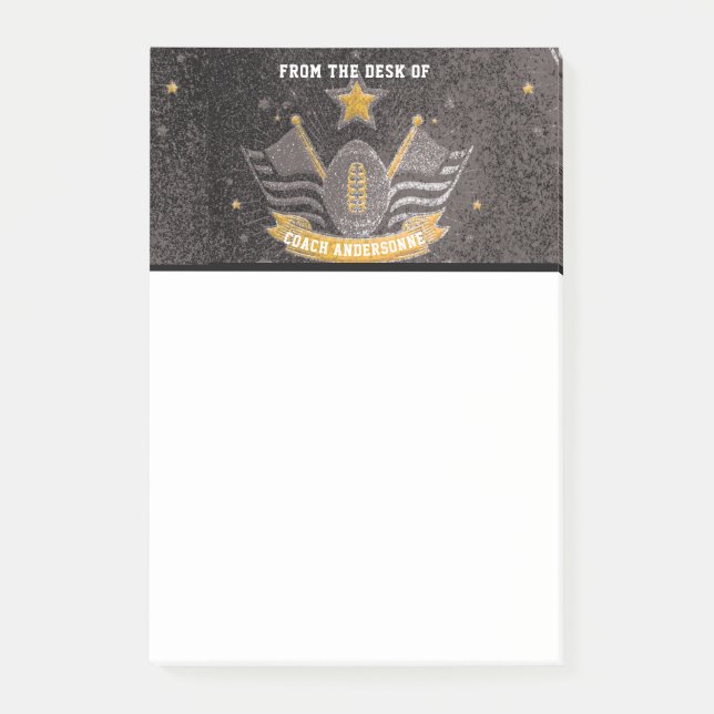 Black Gold Glitter American Football Coach Fathers Post-it Notes (Front)