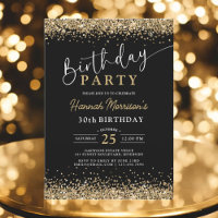 Black Gold Glitter Any Age 30th Birthday