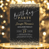 Black Gold Glitter Any Age 40th Birthday 