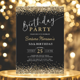 Black Gold Glitter Any Age 50th Birthday  Invitation