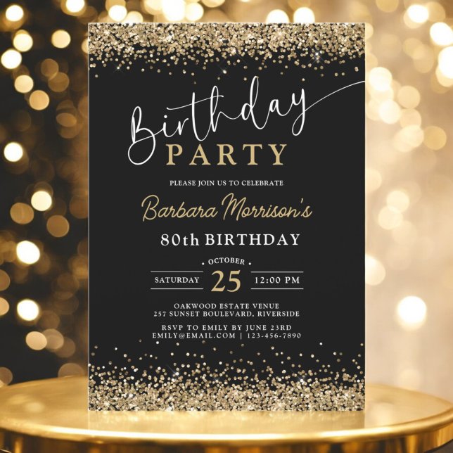 Black Gold Glitter Any Age Birthday  Invitation (Creator Uploaded)