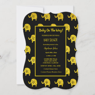Black Gold Glitter Baby Shower Elephant Animals Invitation