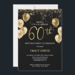 Black Gold Glitter Balloons 60th Surprise Birthday Invitation<br><div class="desc">Elegant 60th Surprise Birthday Invitation for your Grand mum,  Mum Grand father,  Papa. For further customisation,  please click the "Customise it" button and use our design tool to modify this template.</div>
