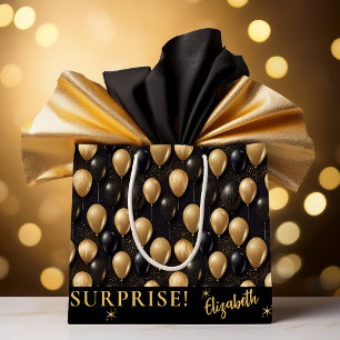 Black Gold Glitter Balloons Birthday Surprise Large Gift Bag
