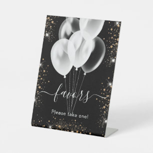 Black gold glitter balloons favours guest sign