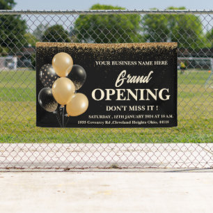 Black & Gold Glitter Balloons Grand Opening Banner