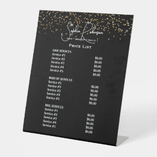 Black & Gold Glitter Beauty Salon Price List Pedestal Sign