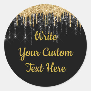 Black Gold Glitter Birthday Drip Favour Classic Round Sticker