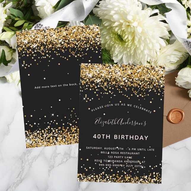 Black gold glitter birthday invitation (Creator Uploaded)