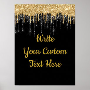 Black Gold Glitter Birthday Party Anniversary Poster