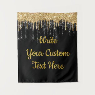 Black Gold Glitter Birthday Photo Booth Backdrop Tapestry