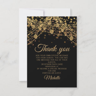 Black Gold Glitter Bokeh Birthday Party Thank You Card