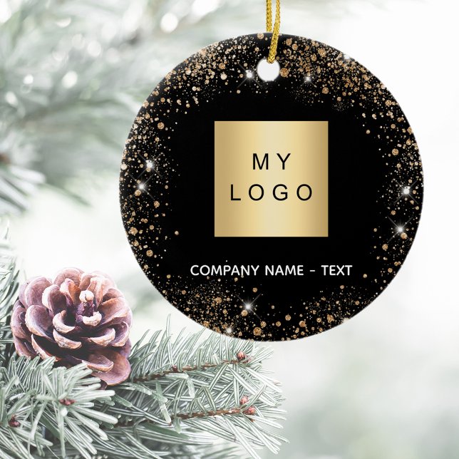 Black gold glitter business company logo ceramic tree decoration (Creator Uploaded)