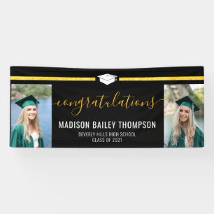 Black Gold Glitter Calligraphy Graduation Photo Banner