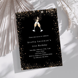 Black gold glitter cheers birthday invitation