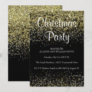 Black & Gold Glitter Christmas Party Invitations