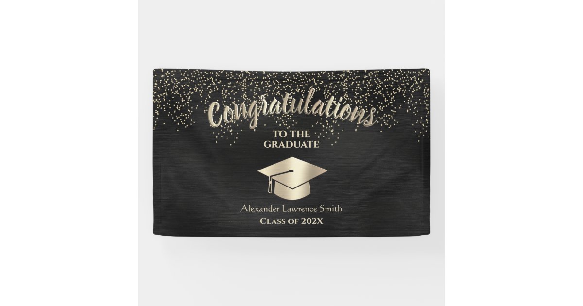 Black Gold Glitter Class of 2021 Graduation Banner | Zazzle
