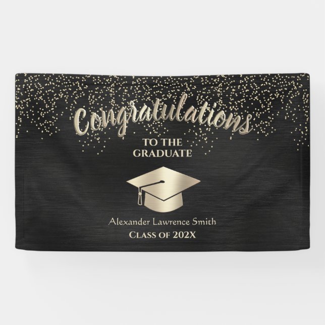 Black Gold Glitter Class of 2021 Graduation Banner (Horizontal)