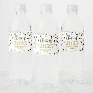 Black Gold Glitter Class of 2025 Graduation Water Bottle Label