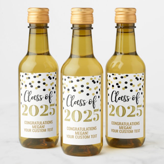 Black Gold Glitter Class of 2025 Graduation Wine Label (Bottles)