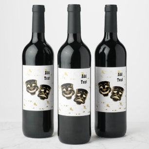 Black Gold Glitter Comedy and Tragedy Personalised Wine Label