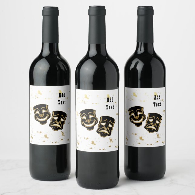 Black Gold Glitter Comedy and Tragedy Personalised Wine Label (Bottles)