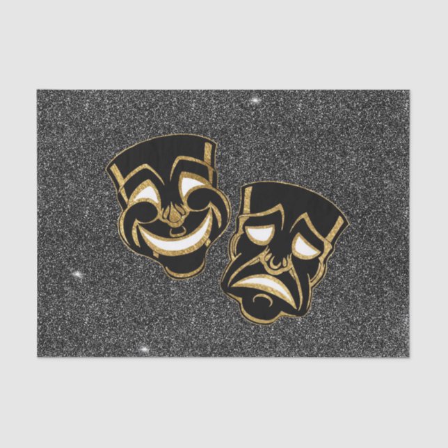 Black Gold Glitter Comedy and Tragedy Theatre Tissue Paper (Front)